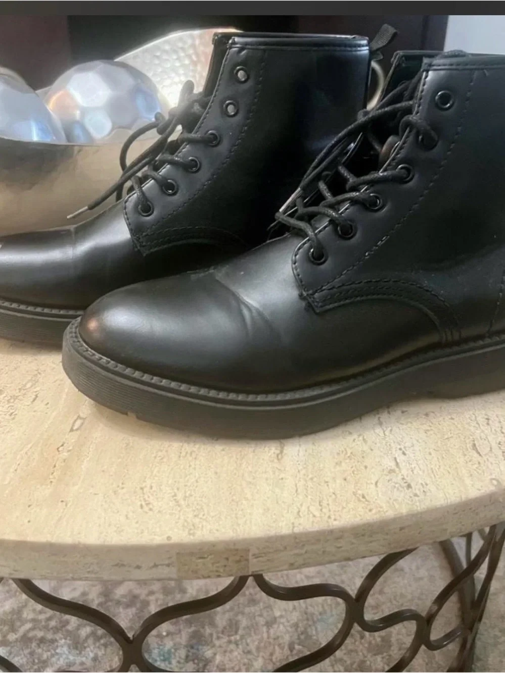 Primark Black Lace-Up Leather Ankle Boots